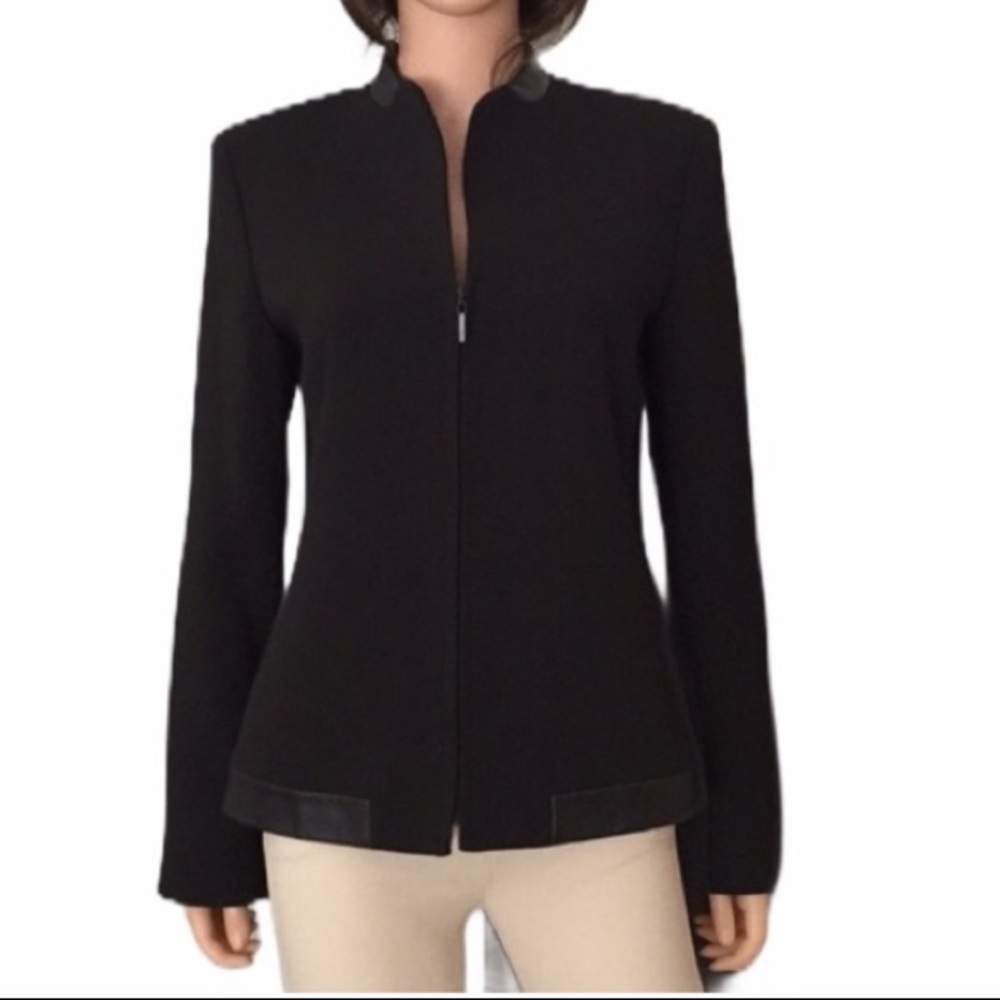 Vintage Dana Buchman black wool leather trim jacket